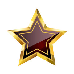 Gold star. Five-pointed burgundy star in a gold frame. Dark red polygon, vector illustration on white background