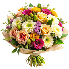 A bouquet of flowers with a floral design isolated on white background