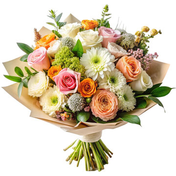 A bouquet of flowers with a floral design isolated on white background