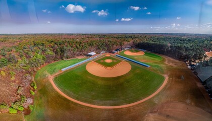 A Baseball field as seen from above . AI Generated image