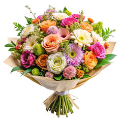 A bouquet of flowers with a floral design isolated on white background