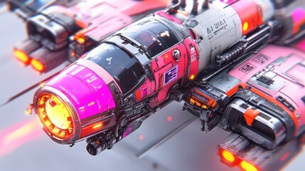 Pink and Black Futuristic Spaceship with Glowing Thrusters