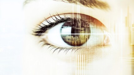 Close-up of an Eye with a Cityscape Reflected in the Pupil