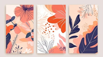Abstract floral art templates. For Mother's Day and birthday cards, flyers, posters, banners, brochures, menus, email headers, posts on social media, advertising, events, and page covers.