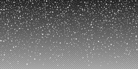 Snow overlay dust with sparkling snowflakes. Snowfall and winter snowstorm on clear transparent background. For seasonal greetings, decorations and winter projects. Vector illustration snow flakes