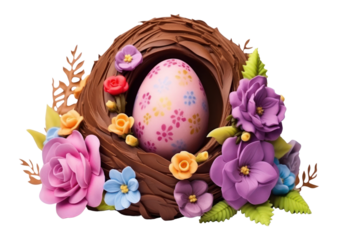 PNG Easter egg flower nest white background.