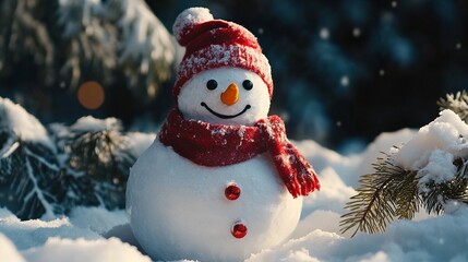 For Christmas and New Year, a snowman. a snow-covered forest in winter. gifts and surprises for the winter season.