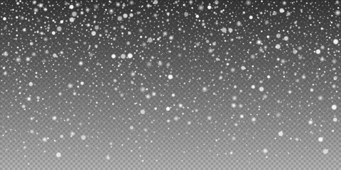 Glittering snowflakes in mid air on transparent background. Snow overlay effects creating a peaceful winter ambiance. White snow layers and frosty particles in vector format for holiday cards.