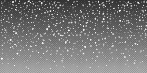 Blurry snowstorm with gentle snowflakes. Wintery flake shower, creating a festive snow covered landscape. Transparent design ideal for holiday banners and New Year themes.