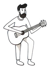 PNG Hand-drawn illustration man playing guitar musician drawing sketch.
