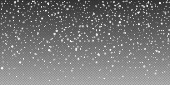 Blurry snowstorm with gentle snowflakes. Wintery flake shower, creating a festive snow covered landscape. Transparent design ideal for holiday banners and New Year themes.