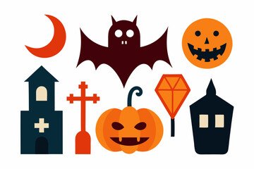 Retro Halloween Clipart Icons Set | Vector Art and Sublimation Designs.with white background