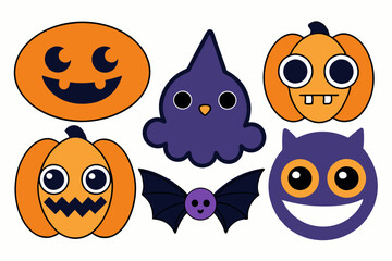 Retro Halloween Clipart Icons Set | Vector Art and Sublimation Designs.with white background