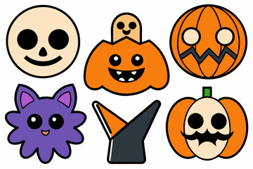 Obraz premium Retro Halloween Clipart Icons Set | Vector Art and Sublimation Designs.with white background