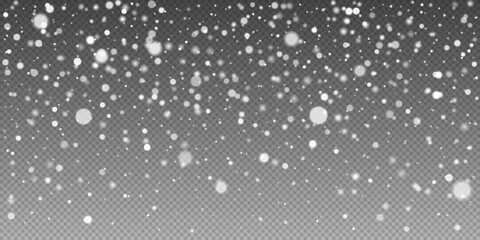 Snowflakes overlay with transparent background, winter effect to holiday designs, seasonal projects, invitations and greeting cards Snowfall with small icy flakes. Cold snowstorm background. Vector