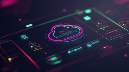 Futuristic Neon Cloud Interface on a Dark Background