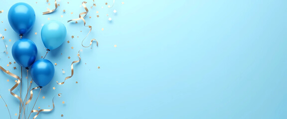  Blue and white balloons against a blue backdrop, enhancing the elegance of a Happy Birthday card design, generative ai