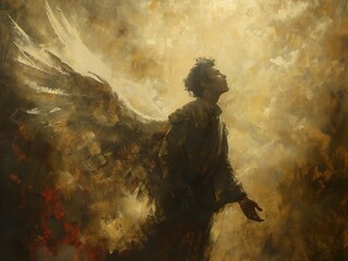 Fototapeta premium Angel Wings: A Painting of Faith and Hope