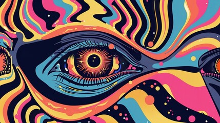 A Detailed Close-Up of a Psychedelic Eye with a Starburst Pupil