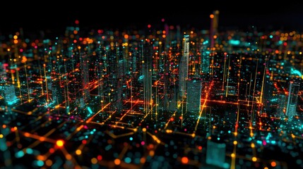Obraz premium A Digital Cityscape Illuminated by Vivid Lines and Lights