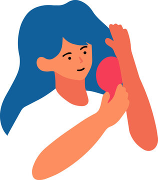 woman combing blue hair with mirror clip art preview