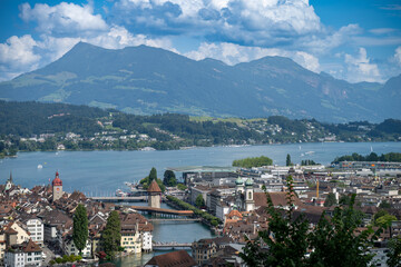 Fototapeta premium City of Luzern and Reuss river view