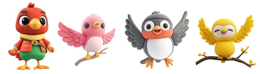 Obraz premium Cute bird character set isolated Png, transparent without background.