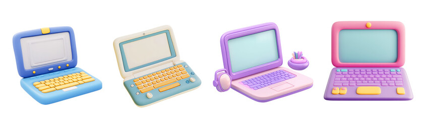 Laptop computer set isolated Png, transparent without background.