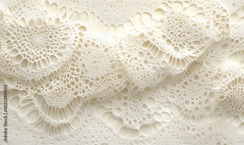 Poster intricate lace-like pattern in soft ivory ink on pale background showcasing organic textures and sub