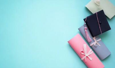 Minimalistic Graduation Caps and Diplomas on Pastel Background