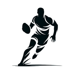 Obraz premium American football player running with the ball, black and white, transparent background