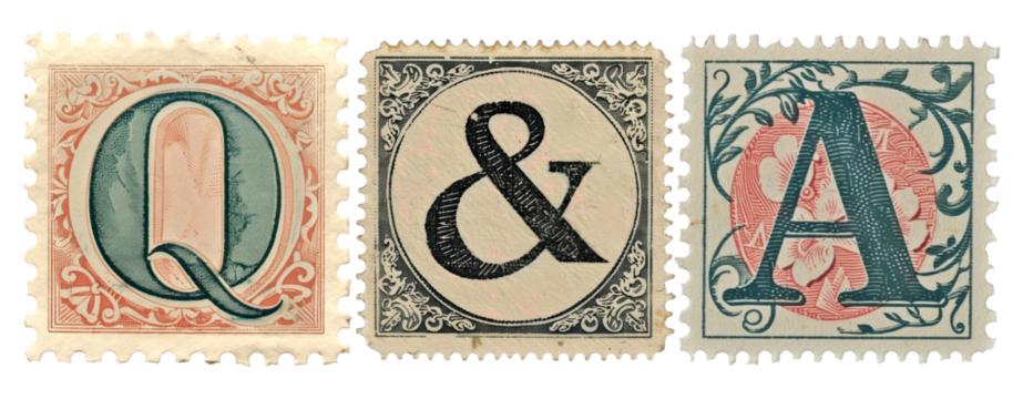 Q&A png vintage postage stamp alphabet design, transparent background