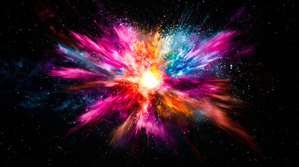Fototapeta premium A vibrant explosion of colored powder against a black background.