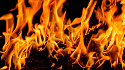 Fire flame background. Hell bonfire. Texture of fire on a black background. Blaze flames background...