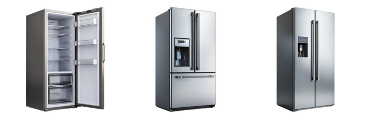Modern Refrigerators in Various Styles and Designs Isolated on Transparent Background