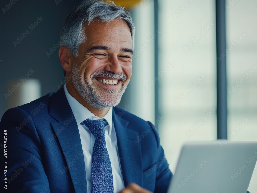 Canvas Prints Business Professional Smiling at Computer