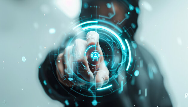 Person is pointing at a blue circle with a car inside. Concept of technology and innovation, as the car is a symbol of modern transportation. The blue color of the circle adds a futuristic