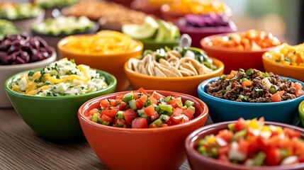 fresh chopped  vegetables in bowls