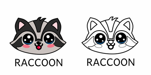 Fototapeta premium Raccoon coloring pages for kids. Animal outline illustration. Coloring page outline of cute raccoon. For printable children's coloring page or book, kids toddler activity