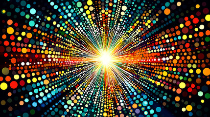 Obraz premium Abstract colorful dotted background with bright light in the center.