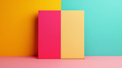 Fototapeta premium Two colorful boxes against a vibrant background featuring yellow, pink, and turquoise, perfect for design and creative projects.