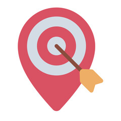 Target with location pin icon. Represents aim and position.