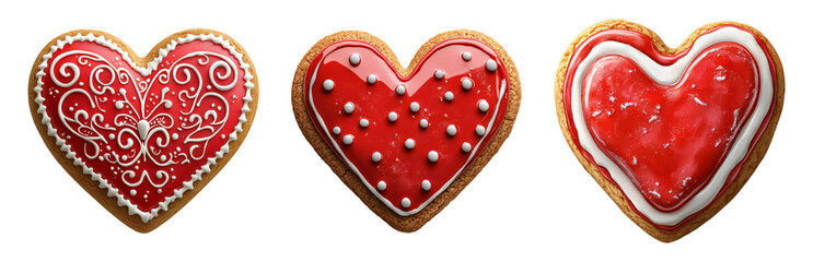 Decorative Heart Cookies for Celebrations Isolated on Transparent Background