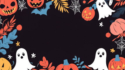 halloween background with pumpkins and bats frame border space for text