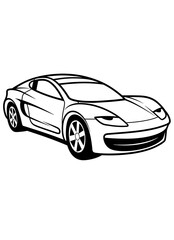 Sportwagen Clipart Zeichnung in Schwarzwei&szlig; (KI generiert)