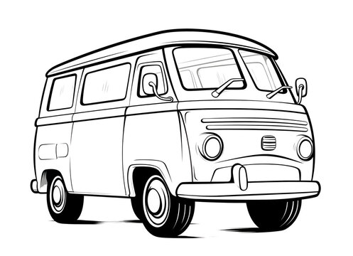 recommend clip art: Retro-Van als Schwarzweiß Clipart Illustration (KI generiert)