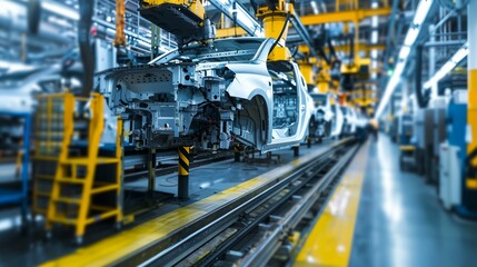 a car is on a assembly line in a factory