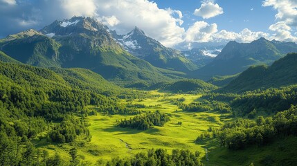 Serene Mountain Landscape with Lush Green Valley