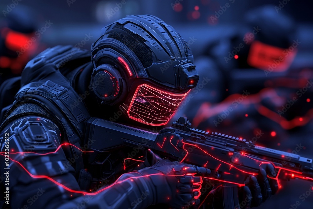 Poster Data stream visualizations in a futuristic environment where information flows as 3D holographic lines, with cyber warriors navigating these streams to protect critical networks