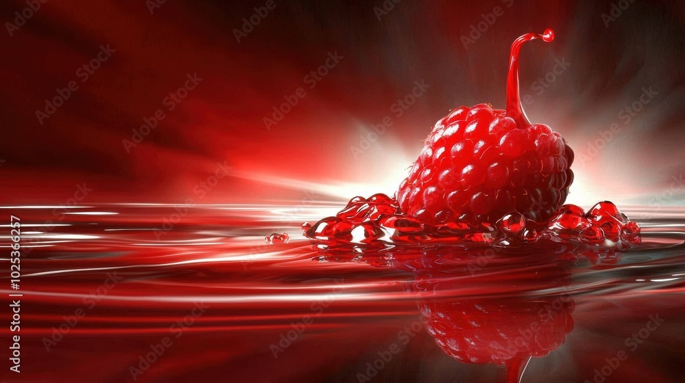 Poster vibrant raspberry splash with red background